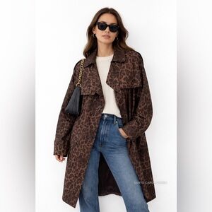 Sanyo Carol Cohen Small Brown Leopard Print Trench Coat Oversized